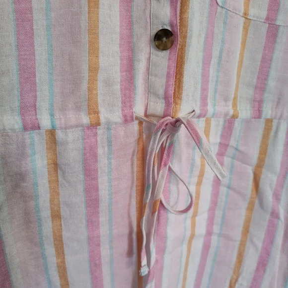 Time and Tru Pink Stripe Button Linen Rayon Shirt Dress Size L 12-14 Beach Vacay - Picture 3 of 9